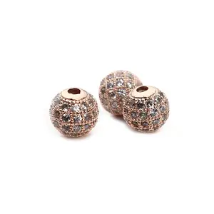 Round Brass Micro Pave Cubic Zirconia Beads