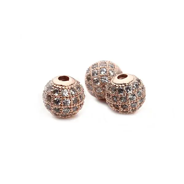 Round Brass Micro Pave Cubic Zirconia Beads