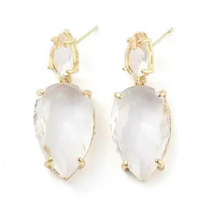 Glass Teardrop Dangle Stud Earrings