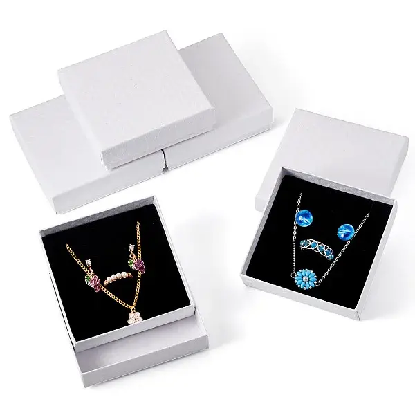 5Pcs Rhombus Textured Cardboard Jewelry Packing Boxes with Sponge Inside