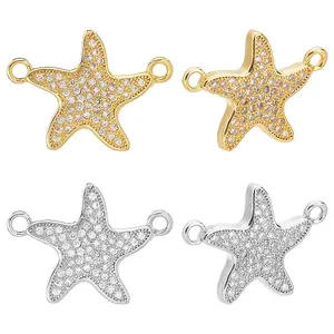 8Pcs 2 Colors Brass Micro Pave Clear Cubic Zirconia Links Connectors