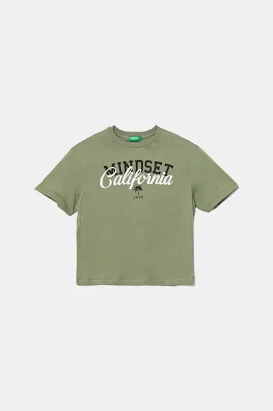 Dětské bavlněné tričko United Colors of Benetton zelená barva, s potiskem, 3I1XC10O4