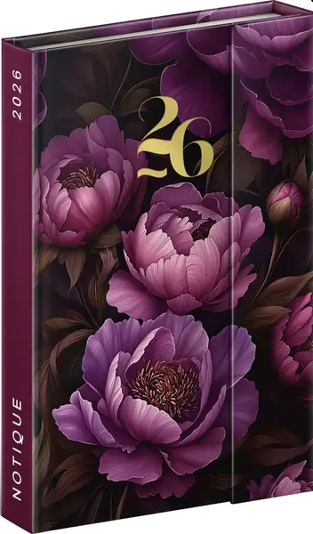 Diář 2026: Fialové květy - týdenní, magnetický, 11 x 16 cm