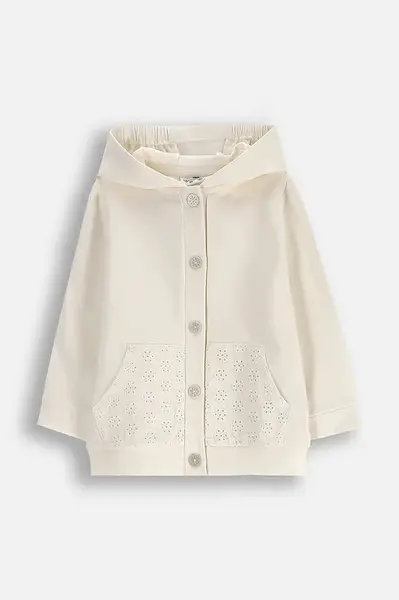 Kojenecká mikina Coccodrillo béžová barva, s kapucí, hladká, NOSTALGIC MEADOW GIRL NEWBORN