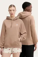Mikina Converse hnědá barva, s kapucí, s aplikací, 10023874-A46
