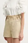 Džínové šortky Twinset dámské, béžová barva, hladké, high waist, 251LB2LBB