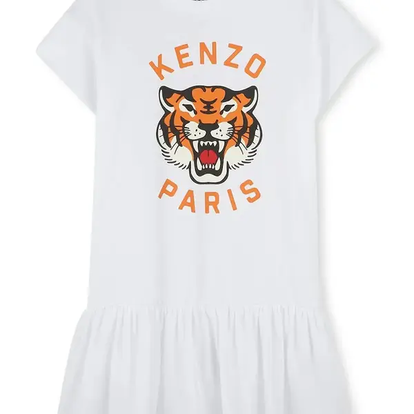 Dětské bavlněné šaty Kenzo Kids bílá barva, mini, K61025