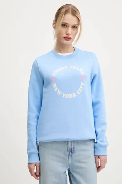 Mikina Tommy Jeans dámská, modrá barva, s potiskem, DW0DW21770