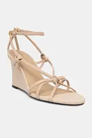 Kožené sandály Tommy Hilfiger LEATHER KNOTS WEDGE SANDAL béžová barva, FW0FW08417
