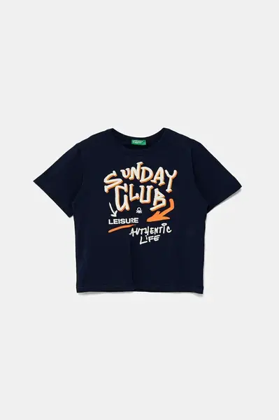 Dětské bavlněné tričko United Colors of Benetton tmavomodrá barva, s potiskem, 3JERG10JQ