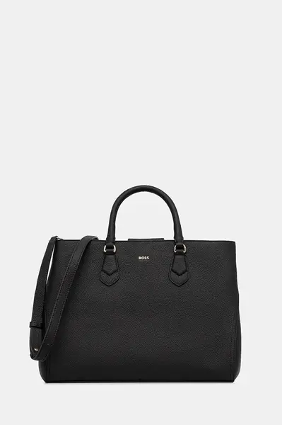 Kožená kabelka BOSS Lenah Business Tote černá barva, 50547745