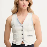 Džínová vesta Patrizia Pepe modrá barva, jednořadá, 2C1608 D105