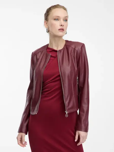 Burgundy women's faux leather jacket ORSAY - Women's