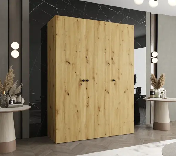 Šatní skříň Abi Parma 1 Rozměry: 150 cm, Pásky / úchyty: Černá, Barva korpusu + barva dveří: Dub artisan + Dub artisan