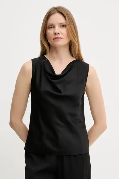 Hedvábná halenka BOSS dámská, černá barva, hladká, 50537652