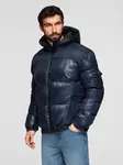 Ombre Warm men's puffer jacket with welts - navy blue