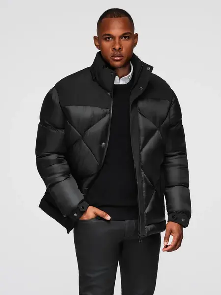 Ombre Men's hooded jacket with geometric diamond quilting - black