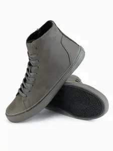Ombre Men's high-top sneakers with matte texture and embossed logo - dark olive