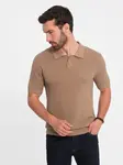 Ombre Men's cotton structured knit polo shirt - light brown