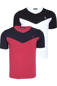 DUAL SET T8591 DEWBERRY MENS T-SHIRT-WHITE-BURGUNDY