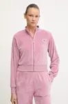 Mikina HUGO VELVET zip jacket ružová farba, s nášivkou, 50549796
