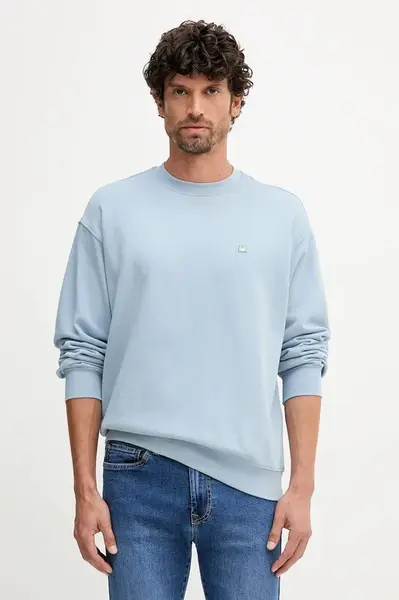 Bavlněná mikina United Colors of Benetton pánská, modrá barva, hladká, 342ZU1093