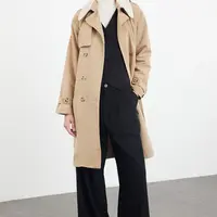 Trendyol béžová oversized plyšový plyšový kabát so širokým strihom detailný, vodoodpudivý dlhý trenčkot