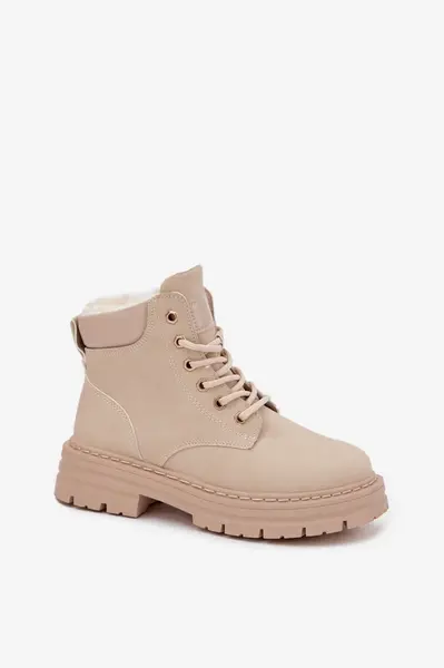 Boto Dámské zimní boty s kožíškem na zip světle béžové Tharika