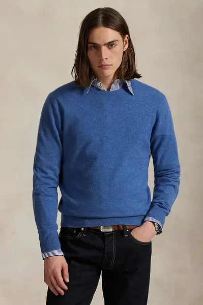 Vlněný svetr Polo Ralph Lauren pánský, modrá barva, 710974148