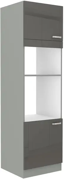 Vysoká skříňka pro vestavnou a mikrovlnou troubu 60 DPM-210 2F Barva korpusu: Šedá, Barva dvířek: Šedý lesk (Šedá)