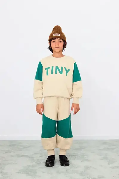 Dětské bavlněné kalhoty Tinycottons TINY COLOR BLOCK SWEATPANT hnědá barva, AW25-275
