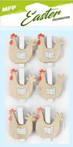 Kolíčky slepice 6ks - 4cm hnědé