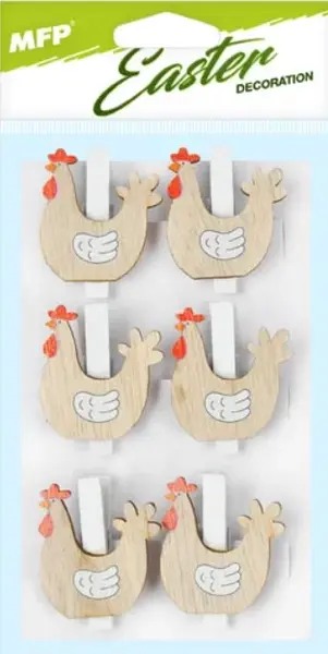 Kolíčky slepice 6ks - 4cm hnědé