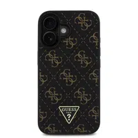 Zadní kryt Guess PU Leather 4G Triangle Metal Logo pro Apple iPhone 16, černá