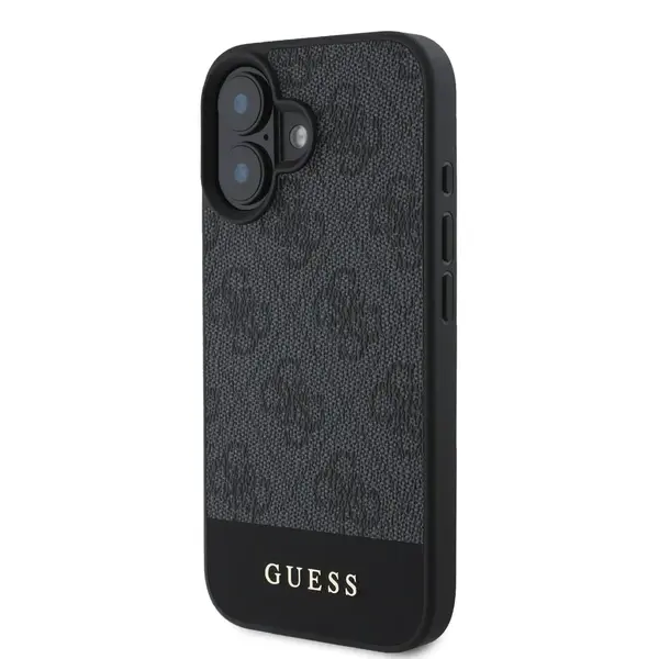 Zadní kryt Guess PU 4G Stripe pro Apple iPhone 16, šedá