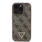Zadní kryt Guess PU 4G Strass Triangle Metal Logo pro Apple iPhone 16 Pro Max, hnědá