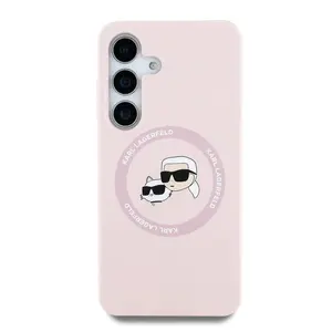 Zadní kryt Karl Lagerfeld Liquid Silicone K&CH Heads MagSafe pro Samsung Galaxy S25+, růžová