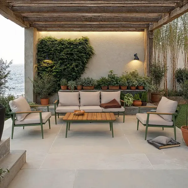 Ambia Garden TERASOVÁ SEDACÍ SOUPRAVA 3dílné, dřevo, kov, textil