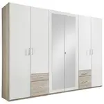 MID.YOU ŠATNÍ SKŘÍŇ SE ZRCADLEM, bílá, barvy dubu, 270/210/58 cm