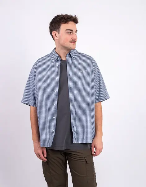 Carhartt WIP S/S Groff Shirt Groff Check, Blue river L