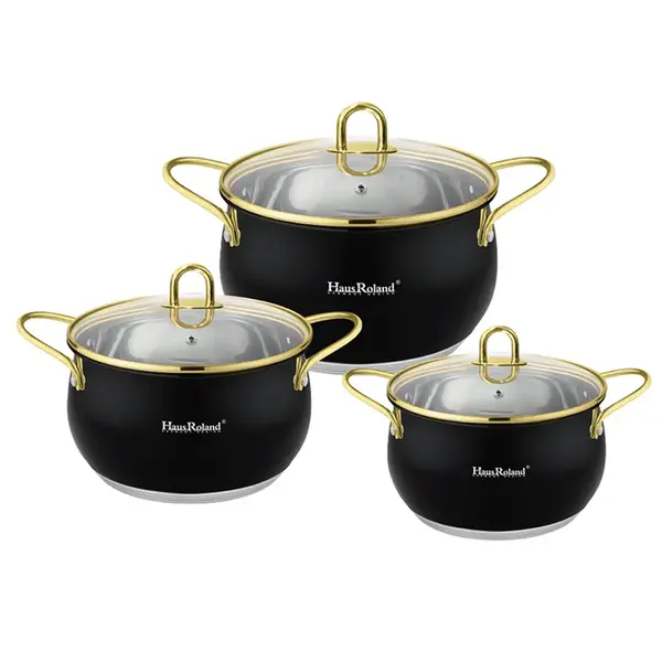 Haus Roland Sada nerezového nádobí 6 ks, matná černá s pozlacenými úchyty