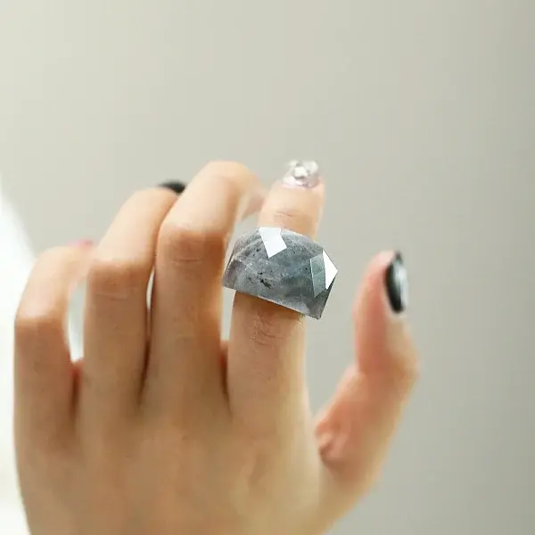 Fashionable 304 Stainless Steel & Natural Labradorite Finger Rings