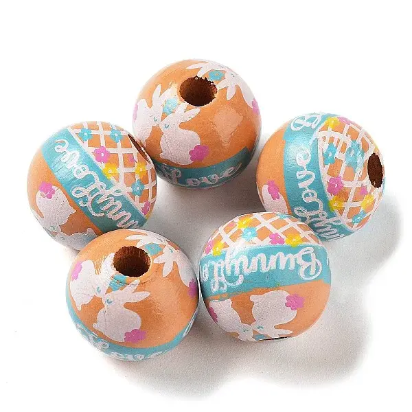 Easter Theme Printed Wood European Beads
