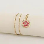 Alloy & Plastic Inner Flower Flat Round Pendant Necklaces