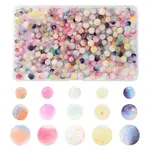 450Pcs Frosted Baking Painted Crackle Glass Beads with Glitter Powder