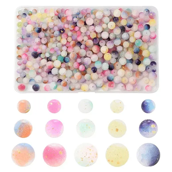 450Pcs Frosted Baking Paint Crackle Glass Beads with Glitter Powder