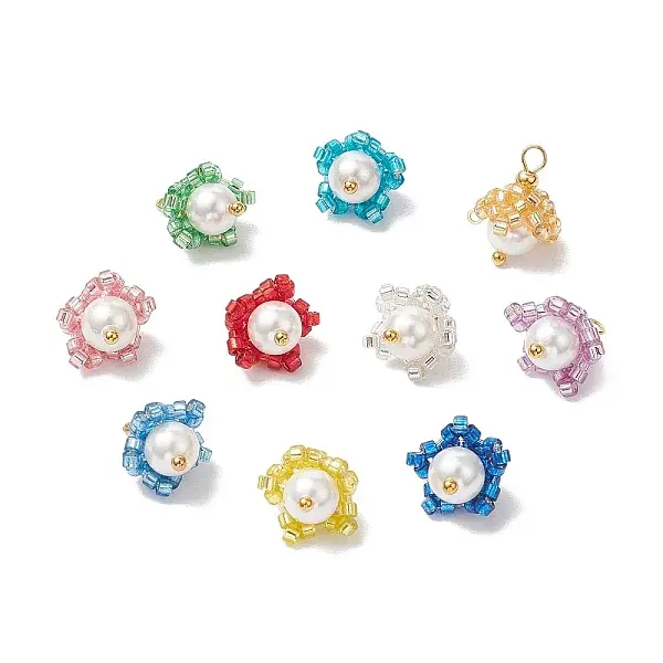 Cylinder Seed Beaded Flower Pendants