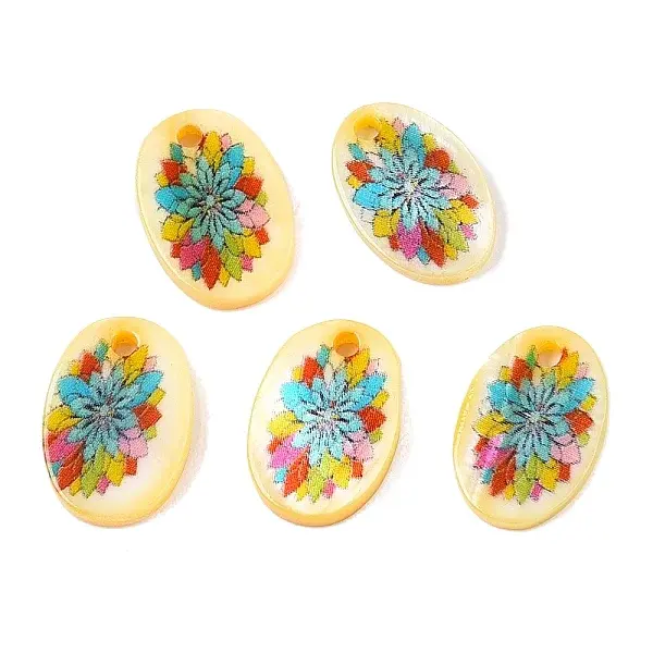 Natural Freshwater Shell Double Face Printed Oval Charms