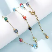 304 Stainless Steel with Faceted Round Glass Bead Cable Chain Necklaces for Women
