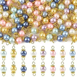 96Pcs 8 Colors Glass Pearl Connector Charms